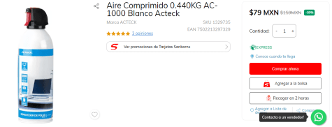 Aire Comprimido 0.440KG AC-1000 Blanco Acteck