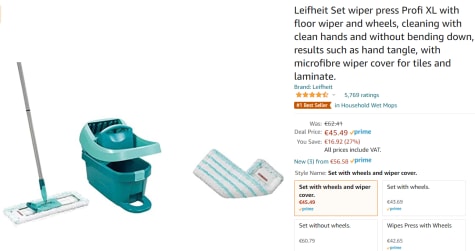 etiquette kaping pastel Leifheit Profi Vloerwisser XL - 42 cm - Compleet Systeem voor €45,49 bij  Amazon