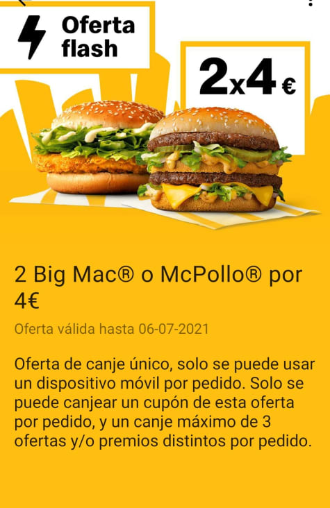 2 Big Mac o McPollo por 4€. Oferta flash en McDonald's