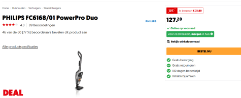 Philips FC616801 PowerPro Duo Steelstofzuiger voor €127,20 PHILIPS FC616801 PowerPro Duo kopen? | MediaMarkt