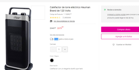 Calefactor cerámico de torre eléctrico Heuman Brand 120 V