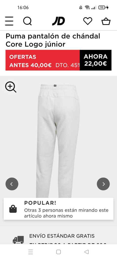 Pantalón Puma chándal core junior 22€