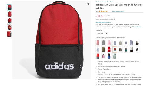 adidas Mochila Deportiva Unisex Adulto Clsc Bos Bp rojo