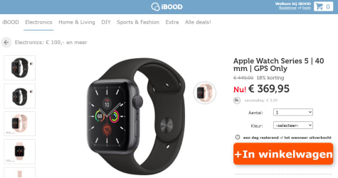 Apple Watch Series 5 (40mm) - GPS voor €369,95 bij iBood
