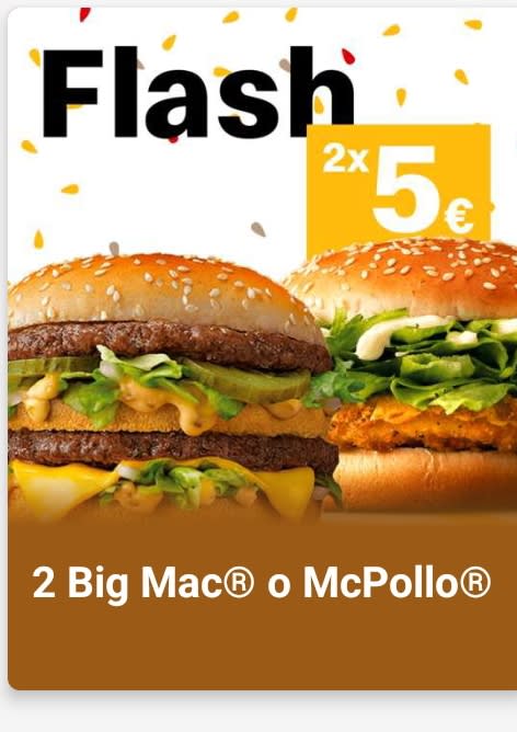 2 Big Mac o McPollo por 4€. Oferta flash en McDonald's