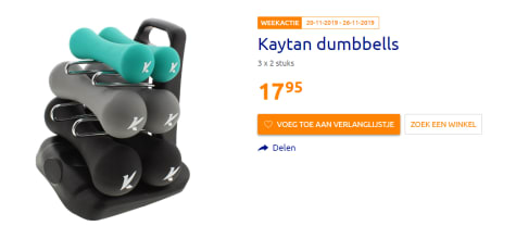 Jonge dame martelen kant Kaytan dumbbells 3 x 2 stuks voor €17,95