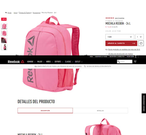 mochilas reebok mujer