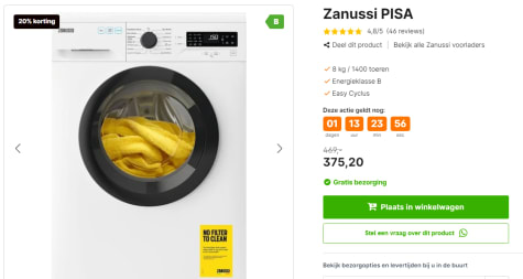 besluiten geest Kamer Zanussi PISA wasmachine voor €444 bij Expert