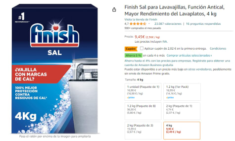 Finish Sal para Lavavajillas, Función Antical, 2kg 