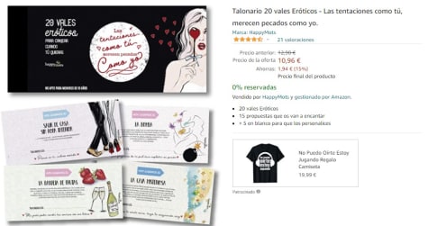 Happymots Talonario 20 Vales Eróticos | Las Tentaciones Como Tú, Merecen  Pecados Como Yo | Regalos originales San Valentin | 15 propuestas + 5 vales