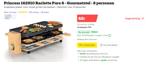 graven Soldaat Neerwaarts Gourmetstel Princess 162910 Raclette Pure 8 voor 8 personen voor €48