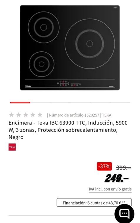 PLACA DE INDUCCIÓN 3 ZONAS TEKA IBC 63900 TTC