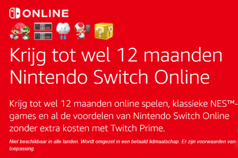 1 jaar gratis Nintendo Switch Online bij Amazon Prime Aanbiedingen
