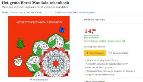 Voorlopige naam Fonkeling Notebook Het grote Kerst Mandala tekenboek voor €9,46