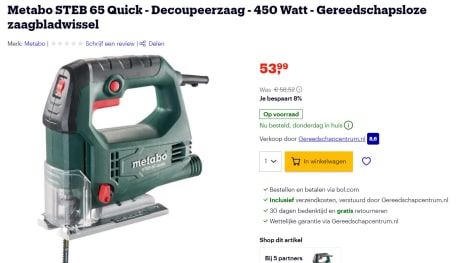 Moderator studio Automatisch Metabo STEB 65 Quick - Decoupeerzaag - 450 Watt - voor €53,99 bij Bol.com