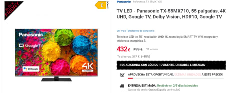 TV LED - Panasonic TX-55MX710, 55 pulgadas, 4K UHD, Google TV, Dolby  Vision, HDR10, Google TV