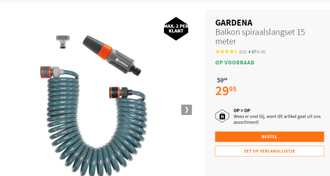Obsessie huurling Hectare Gardena balkon spiraalslangset 15m voor €29,95