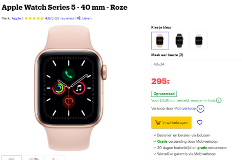 Apple Watch Series 5 - 40 mm - Roze voor €295 bij Bol.com
