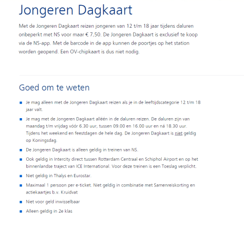 Evalueerbaar extract vorm NS Jongeren Dagkaart voor €7,50 via de app