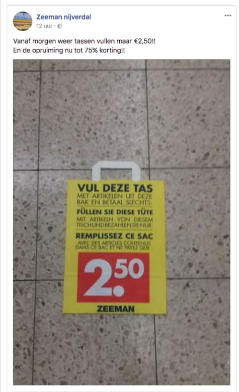  Zeeman actie alles in de tas voor 2 50