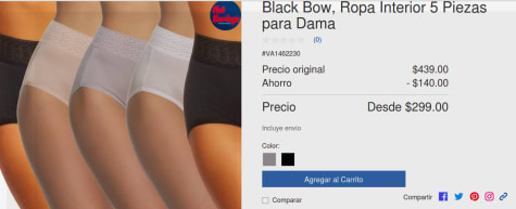 Ropa Interior Black Bow, 5 Piezas para Dama por $299 en Costco