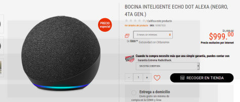 echo dot alexa 4ta generación / negro oferta en RadioShack