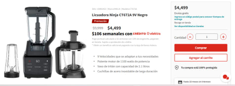 Licuadora Ninja CT672A 9V Negro