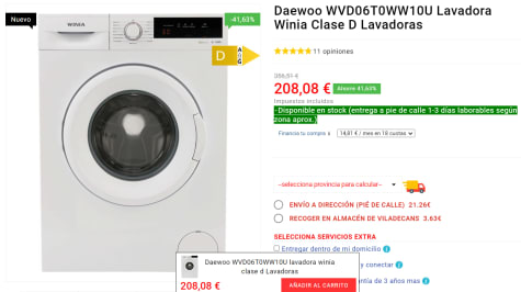 LAVADORA WINIA-DAEWOO D BLANCA WVD-06T0WW10U 6KG 1000RPM