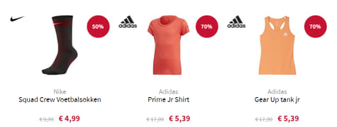 Tot 70% korting op geselecteerde items bij JouwSportZaak Aanbiedingen Tot 70% korting op geselecteerde items bij JouwSportZaak Aanbiedingen