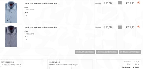 Kliniek partner Snikken Stanley & Morgan kostuums voor €99 en/of 2 overhemden voor €50