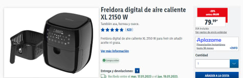 Freidora digital de aire XL 5,2 L 2150 W