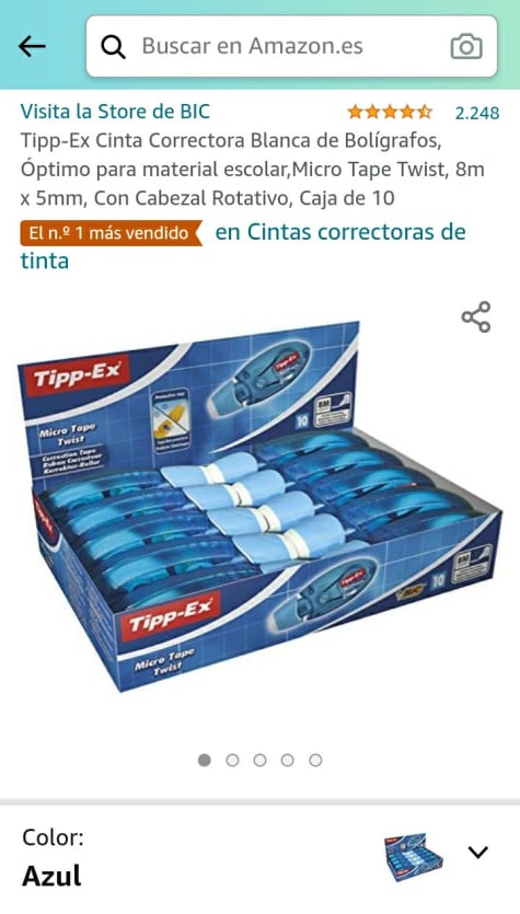 BIC Tipp-Ex Cinta Correctora de Bolígrafos, Óptimo para Material