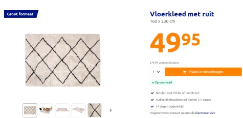 verbrand Boekwinkel bros Vloerkleed met ruit 160 x 230 cm voor €49,95 bij de Action