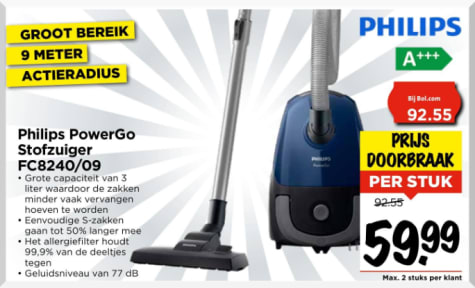 incompleet Tegenstander Sitcom Philips PowerGo stofzuiger FC8240/09 voor €59,99 bij Vomar