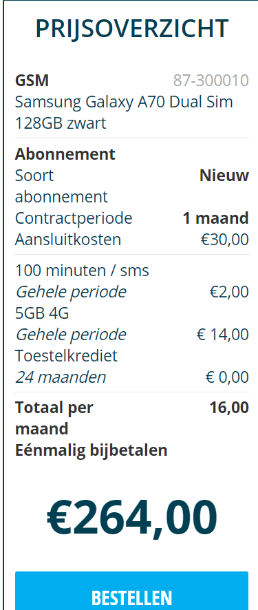 Samsung Galaxy A70 maandelijks opzegbaar Tele 2 voor €314,95 Aanbiedingen