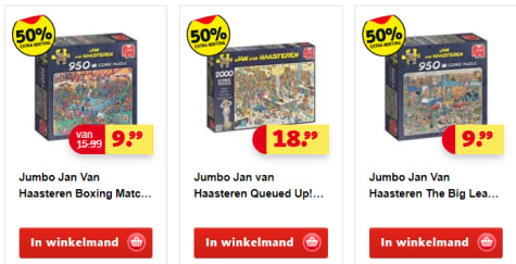 moeilijk smokkel Rechtdoor Diverse Jan van Haasteren puzzels met 50% korting