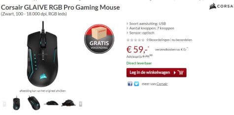 Verpersoonlijking suspensie vallei Corsair Glaive Pro RGB - Optische Gaming Muis - 18000 DPI - Zwart voor €59