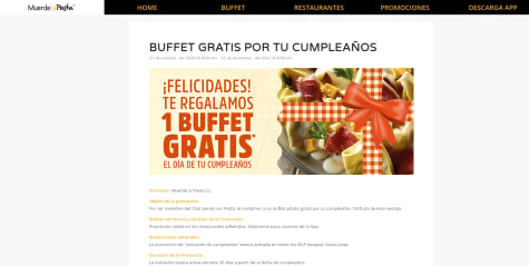 Buffet gratis Cumpleaños en Muerde la Pasta