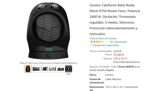 Cecotec Calefactor Baño Ready Warm 9750 Rotate Force por solo 15,90€