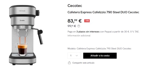 Cecotec cafetera Espresso Cafelizzia 790 Black para espressos y