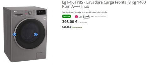 F4J6TY8S - Lavadora Carga 8 Kg por 398€ en ElectroNow