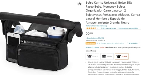 Bolso Carrito Universal, Bolso Silla Paseo Bebe, Momcozy Bolsos Organizador  Carro con 2 Sujetavasos Portavasos Aislados, Correa para el Hombro y