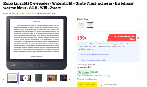 Suradam bizon Arena Kobo Libra H2O e-reader met 2 maanden gratis Kobo Plus voor €159