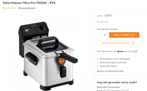 Hol Fragiel Controverse Tefal FR5191 Filtra Pro Inox & Design friteuse met gratis Oliebollenpakket  t.w.v. €45 voor €49,99