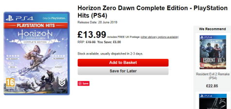Horizon Zero Dawn Complete Edition - PlayStation Hits (PS4) fro £  Delivered @ Base
