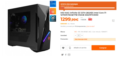 Msi Mag Infinite S3 12th 2xes Intel Core I7 f 16gb 1tb 512gb Ssd Rtx3050 Por 1299 99