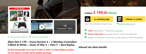 Xbox One S + Forza Horizon 4 + Gears of War 4 + Halo 5 + Rare Replay met extra controller voor €199 Aanbiedingen