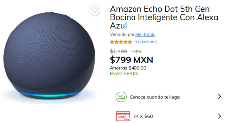 Echo Dot 5 Bocina inteligente con Alexa Azul