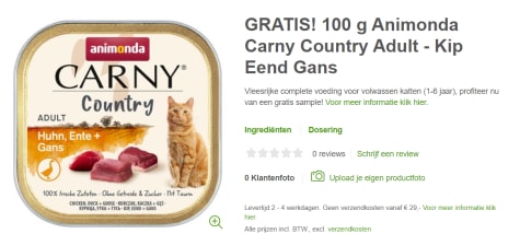 warmte Gooi Literatuur 100 g Animonda Carny Country Adult kattenvoer en andere soorten gratis bij  Zooplus