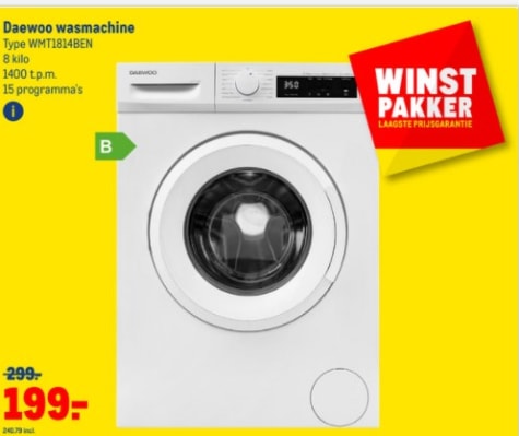 Daewoo wasmachine 8 kilo voor €240,79 Makro